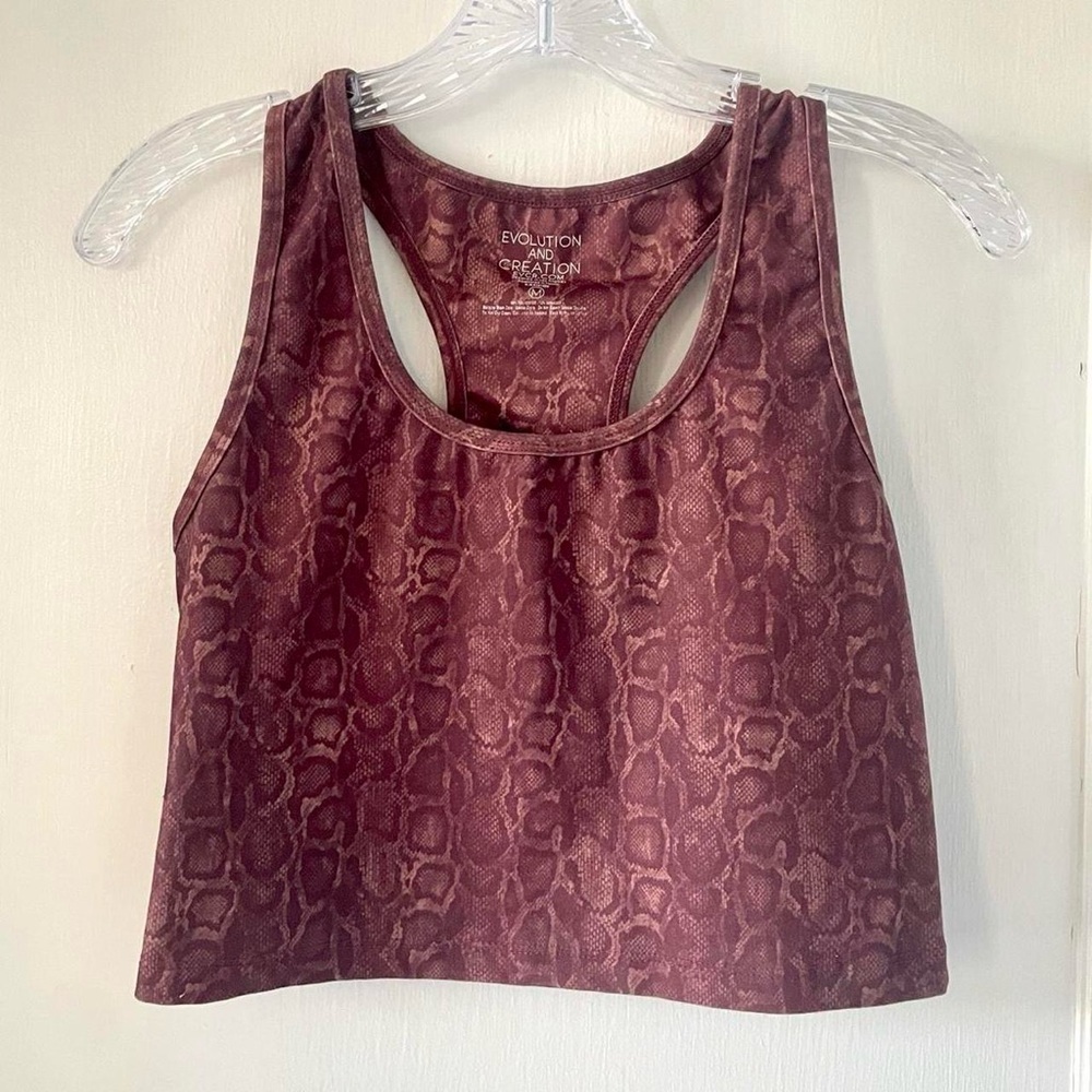 EVCR Snakeskin Mauve Racerback Crop Tank Medium | Y2K Athleisure Gym Top